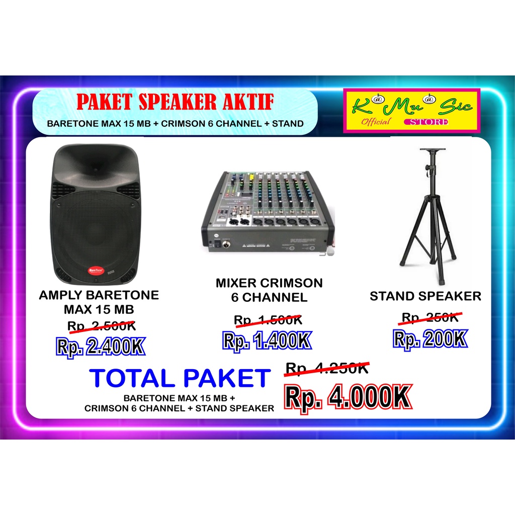 Jual Paket Speaker Aktif Baretone Max Mb W Mikser Crimson