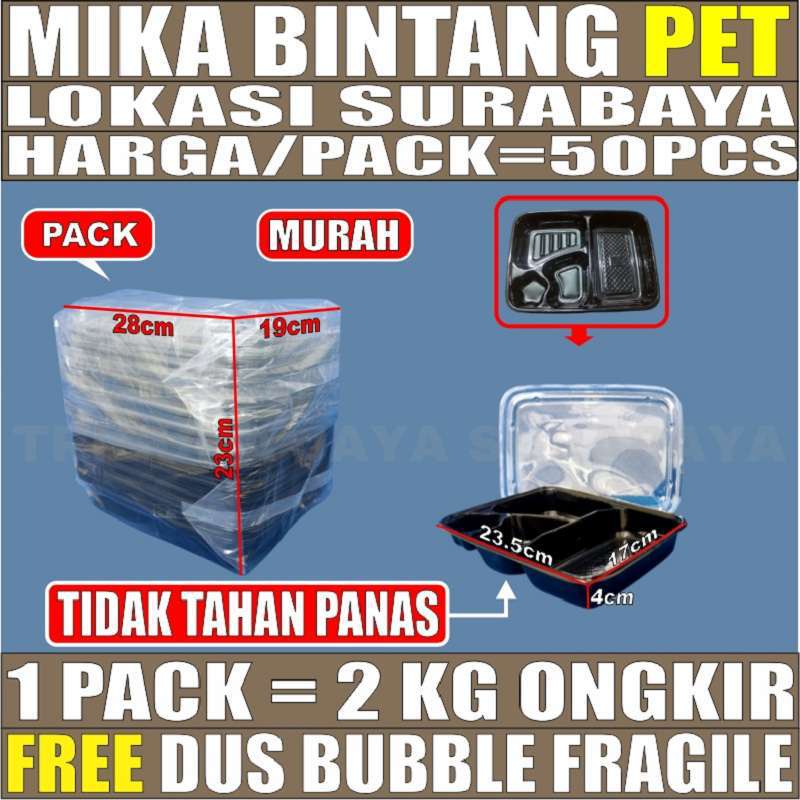 Jual Mika Bento Pet Sekat Per Pack Tray Bintang Kotak Makanan Lunch