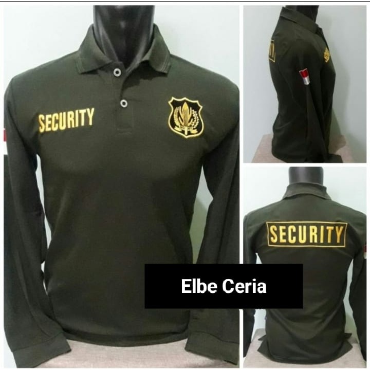 Jual KAOS KERAH SECURITY HIJAU ARMY LENGAN PANJANG FULL BORDIR KAOS