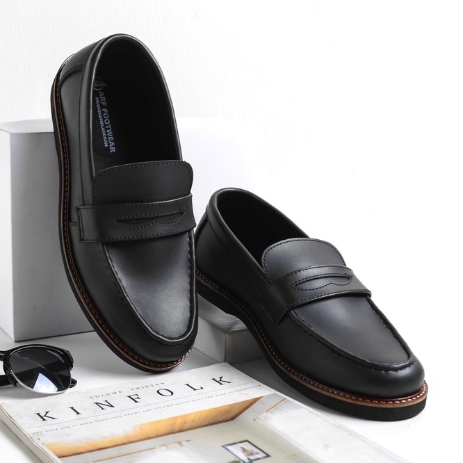 Jual Sepatu Formal Loafer Slipon Hitam Pria Alpine Arf Black Shopee