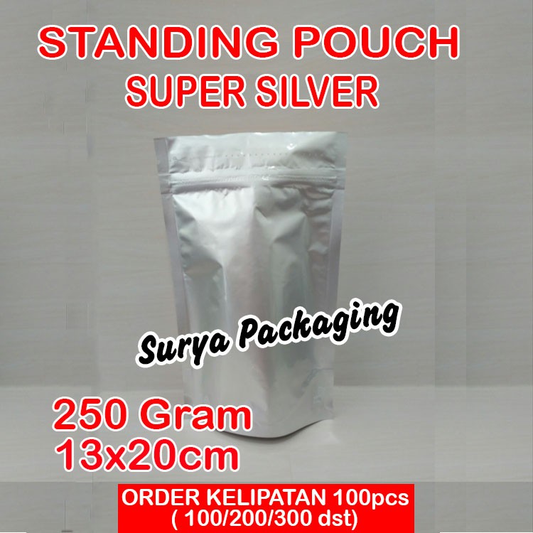 Jual KPACK Kemasan Standing Pouch Alumunium Foil Padat Super Silver 250