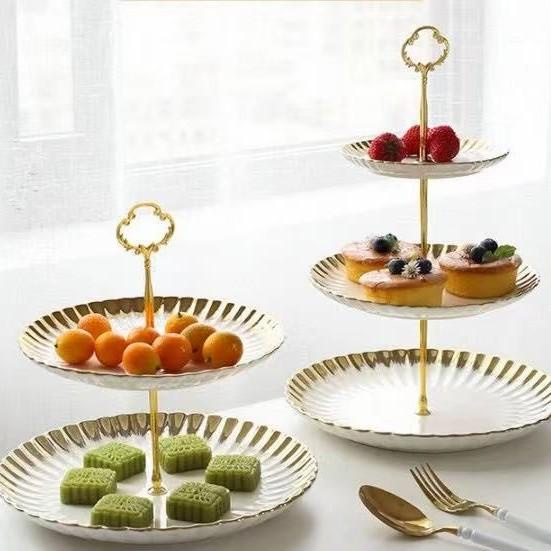 Jual Premium Gold Cake Tier Fruit Tray Tier Marble Tempat Kue 3