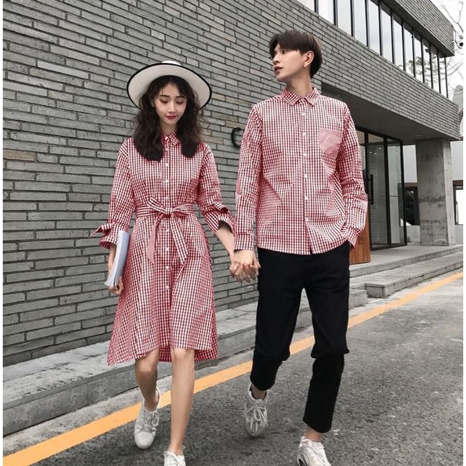 Jual Baju Couple Dress Kemeja Pasangan Keluarga Pria Wanita Suami Istri