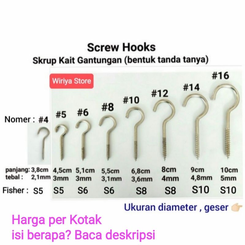 Jual Skrup Gantung Buka Bentuk Tanda Tanya Size Ukuran Nomer 4 5 6 8 10