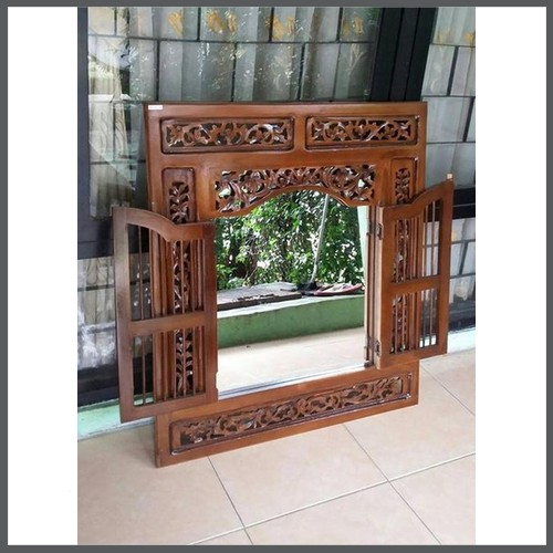 Jual TH Kaca Cermin Hias Dinding Figura Krepyak Jati 60x70 Cokelat