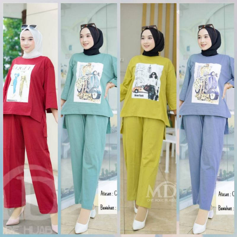 Jual Setelan Wanita Kekinian One Set Viral Kaos Jumbo Setelan Sablon