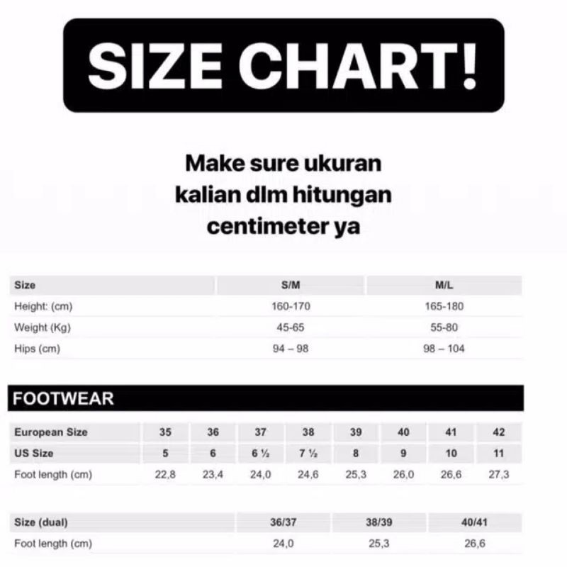 Jual Size Chart Sandal Sepatu Shopee Indonesia