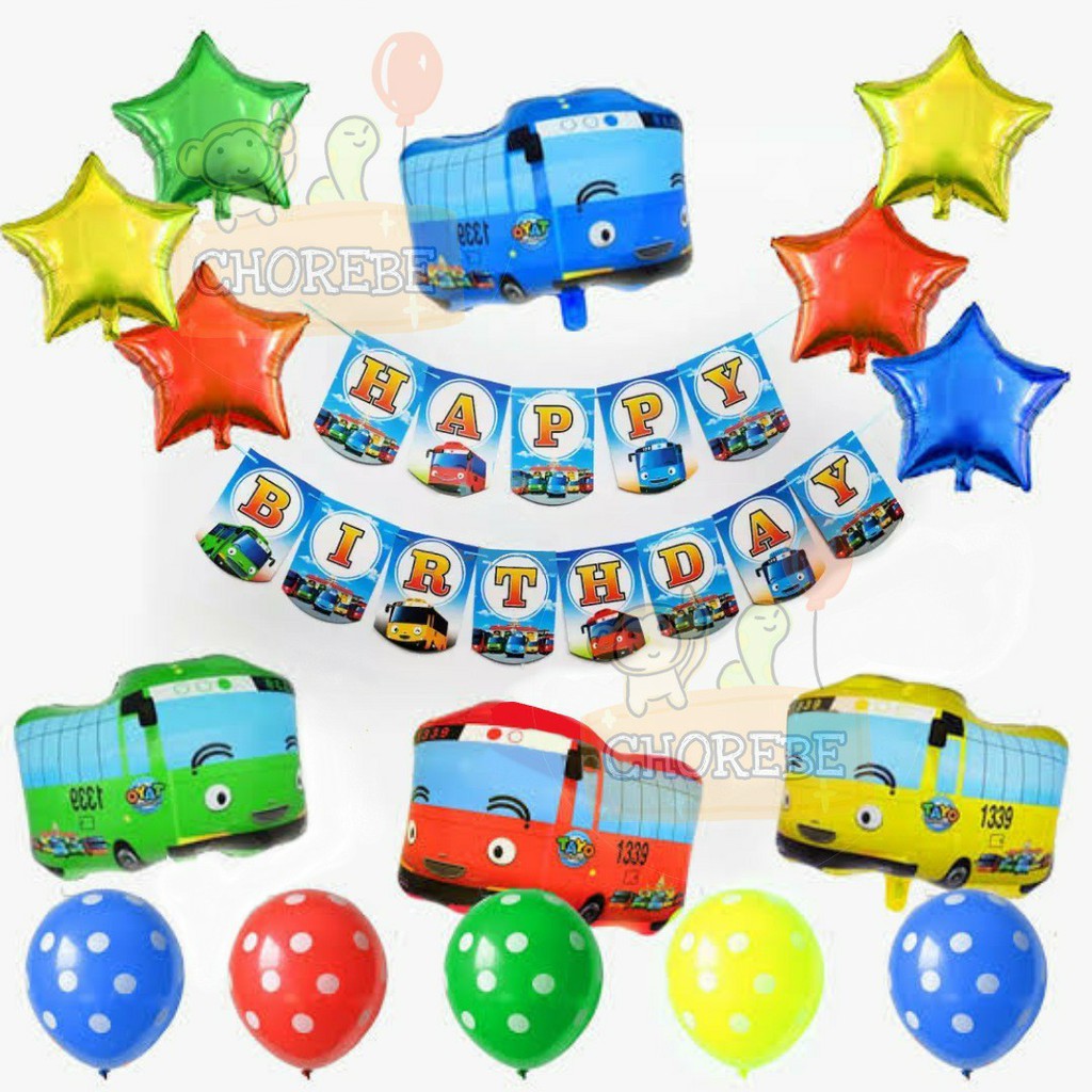 Jual Paket Dekorasi Hiasan Balon Ulang Tahun Happy Birthday Tema Bus