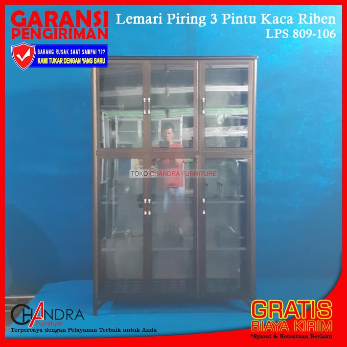 Jual Lemari Rak Piring Pintu Alumunium Full Kaca Riben Pintu Lps