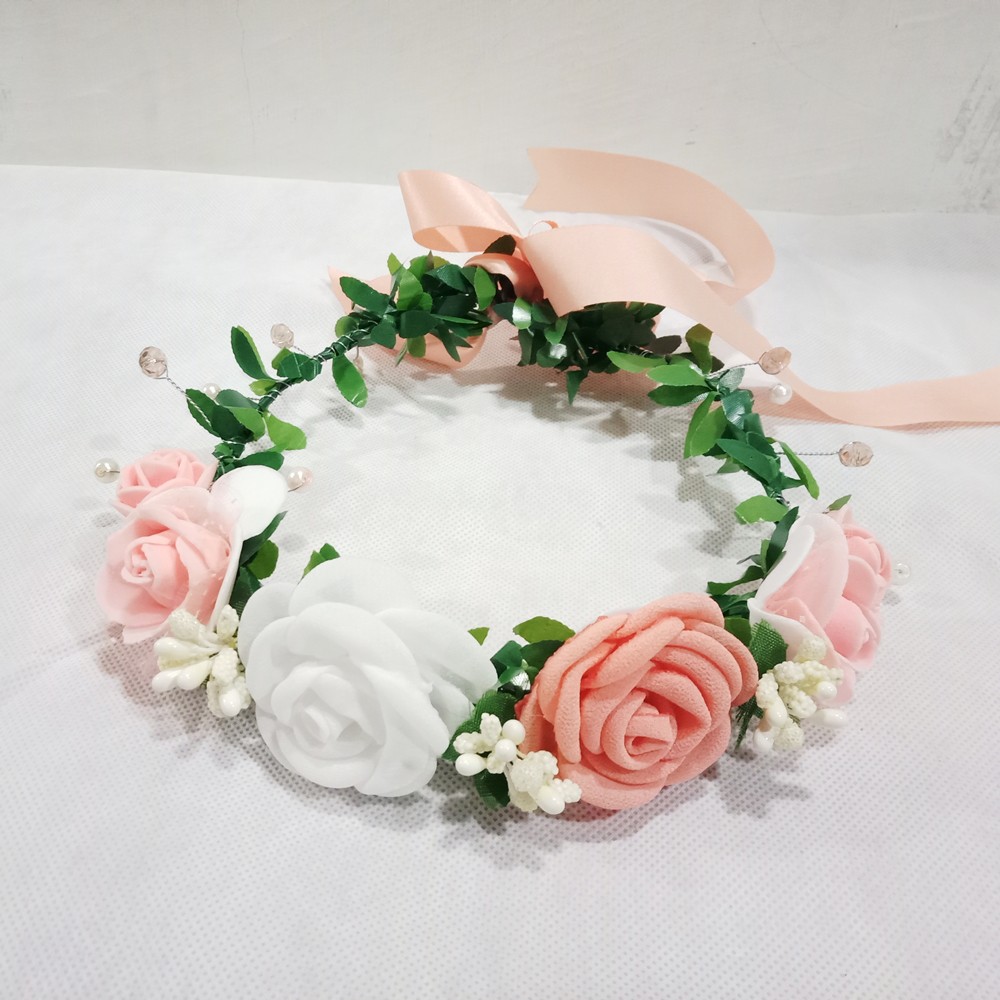 Jual Flower Crown Peach Mahkota Bunga Aksesoris Bando Bunga Cantik