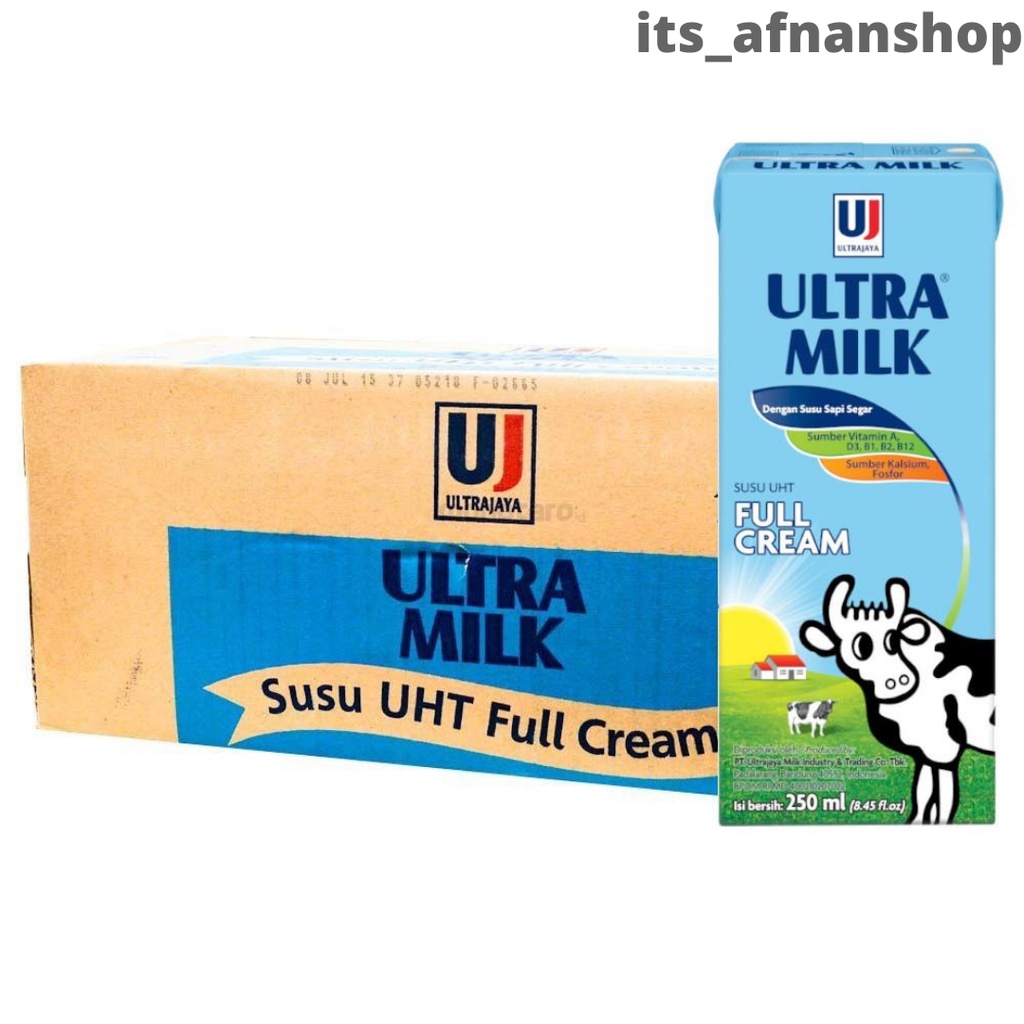 Jual Susu Ultra UHT Milk Full Cream Plain 250ml Kardusan Isi 24 Pcs