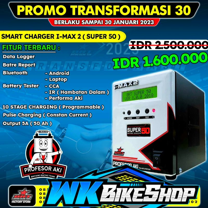 Jual CAS AKI BRT IMAX 2 SUPER 50 100 BRT SMART CHARGER IMAX 2 SUPER 50