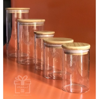 Jual Toples Kaca Tutup Kayu Toples Snack Teh Permen Bamboo Jar Toples