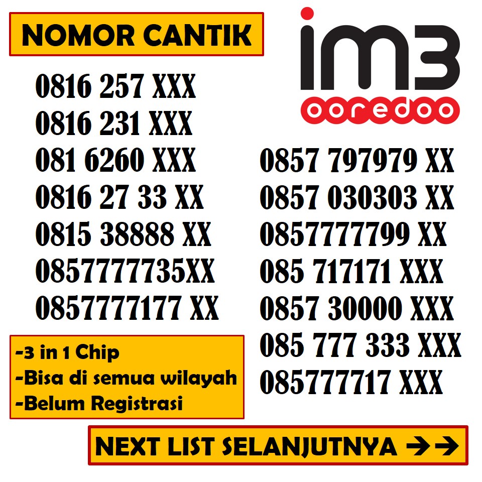 Jual Kartu Perdana Nomor Cantik Im3 Indosat Ooredoo 4G Plus Nomer