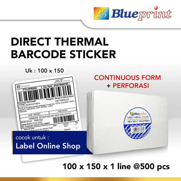 Jual Sticker Label Direct Thermal BLUEPRINT 100x150 Mm 500Pcs