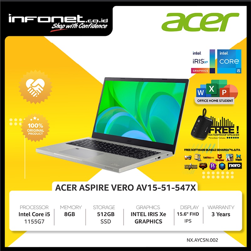 Jual Acer Aspire Vero I G Gb Gb Intel Iris Xe Fhd Ips