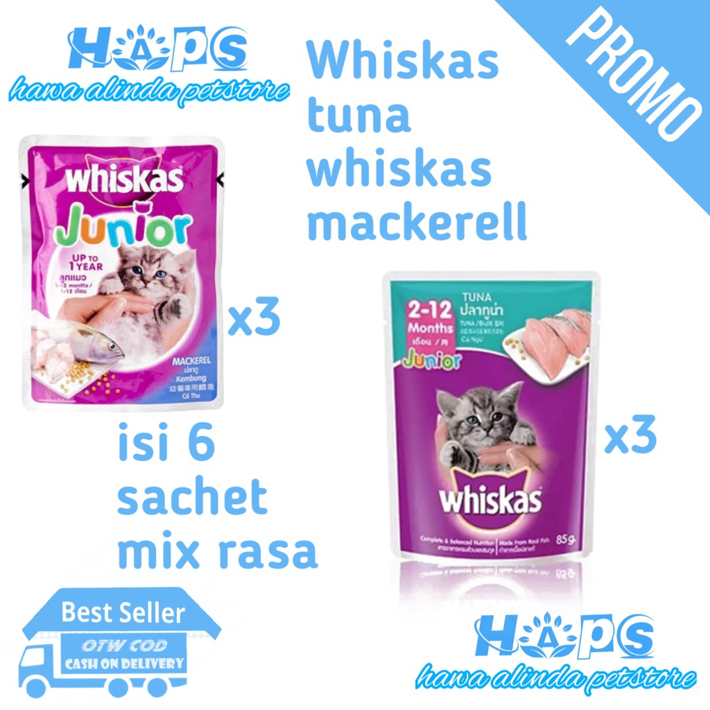 Jual Whiskas Junior Pouch Isi Rasa Mackerel Dan Rasa Tuna Mix Rasa