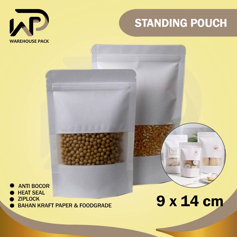 Jual Standing Pouch Kraft Paper Window Putih Ziplock Kraft Paper