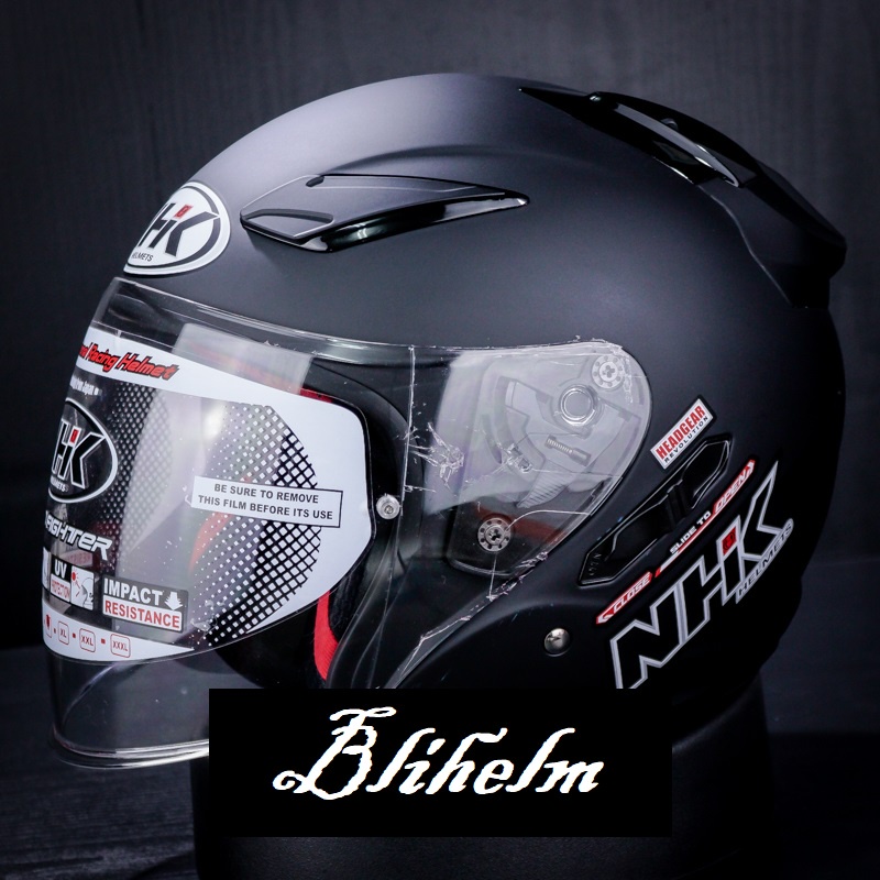 Jual HELM NHK R1 SOLID BLACK DOFF R 1 DOUBLE VISOR HALF FACE HELMET