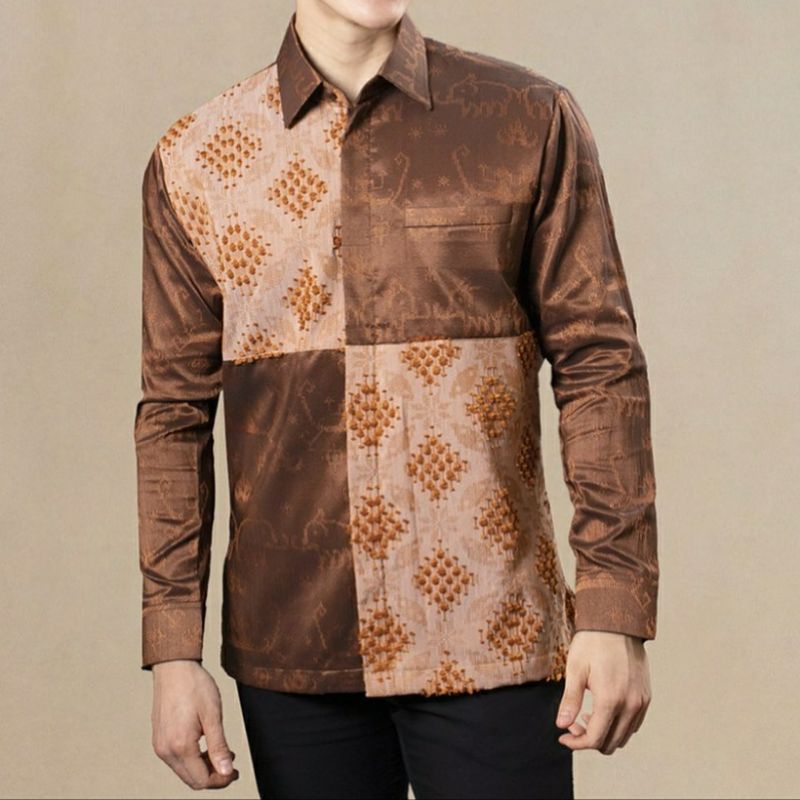 Jual Kemeja Pria Panjang ORIGINAL Tenun Baron Kemeja Songket Palembang