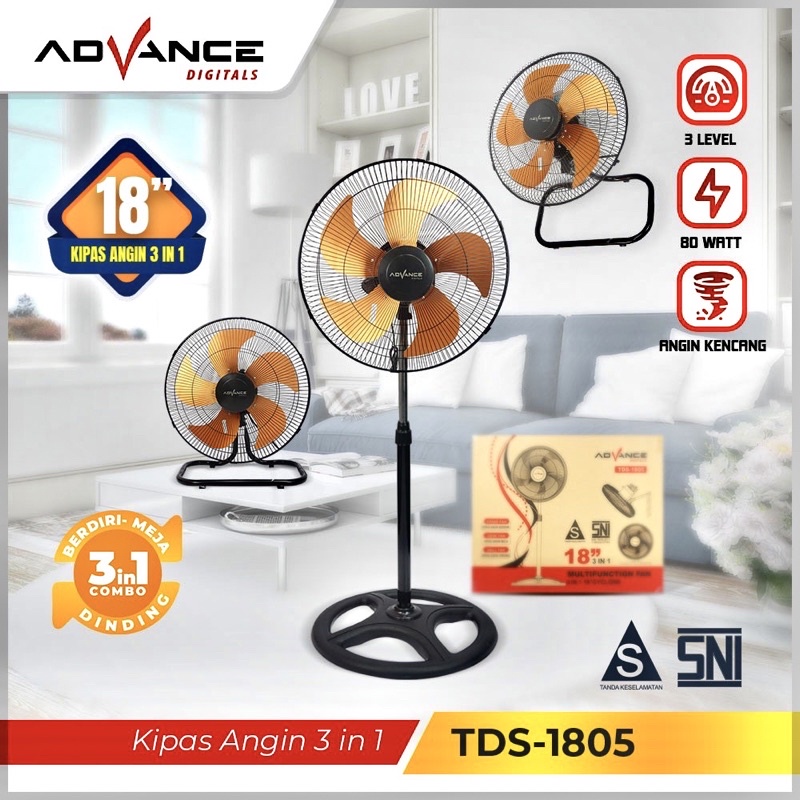 Jual STAND FAN KIPAS ANGIN BESI TORNADO ADVANCE TDS 1805 18inch 18in 3