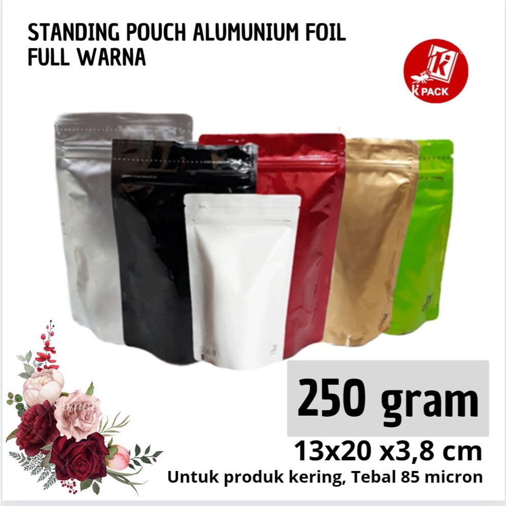 Jual PLASTIK STANDING POUCH FULL FOIL 250 GRAM Shopee Indonesia