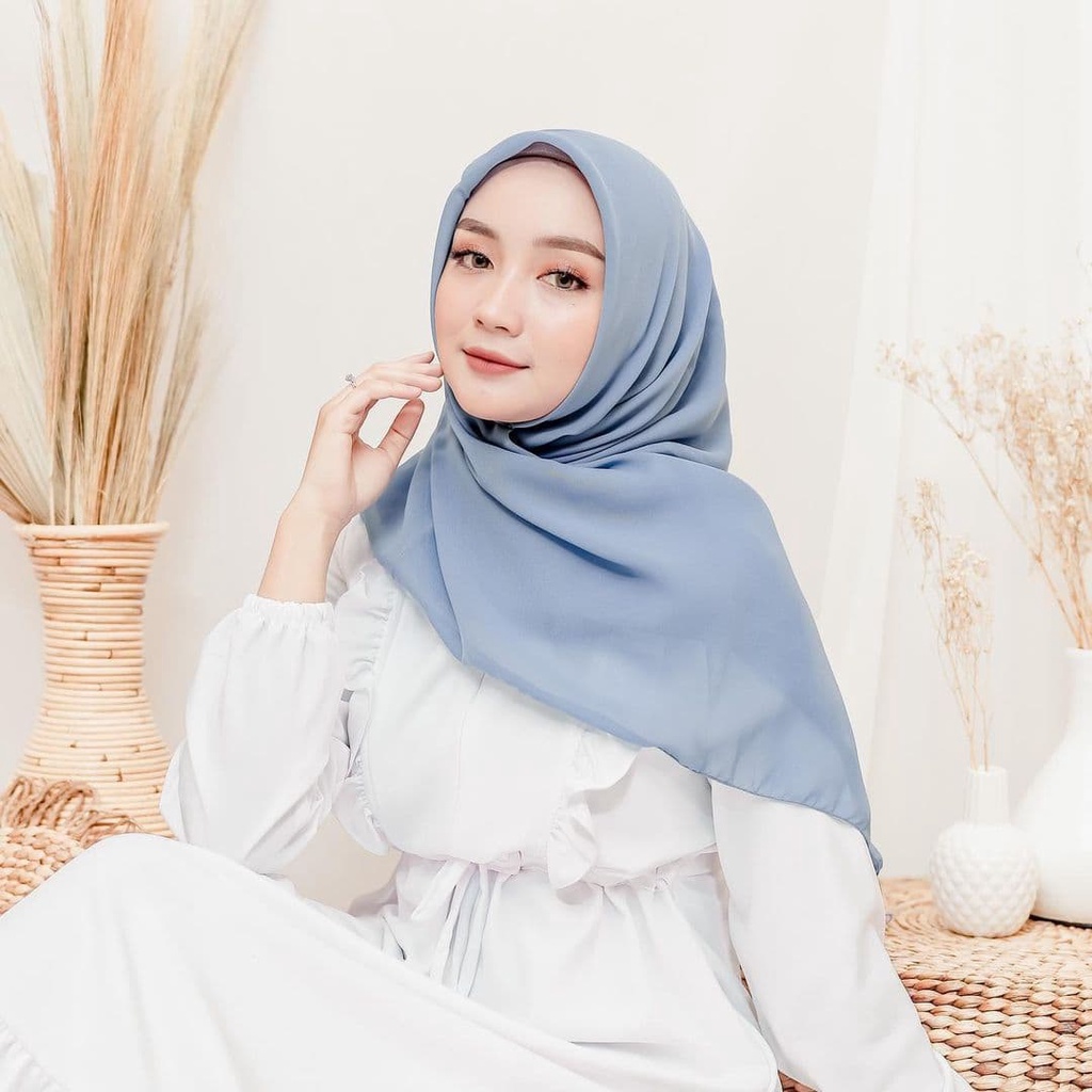 Jual Hijab Bella Square Warna Denim Bahan Polycotton Double Hycount