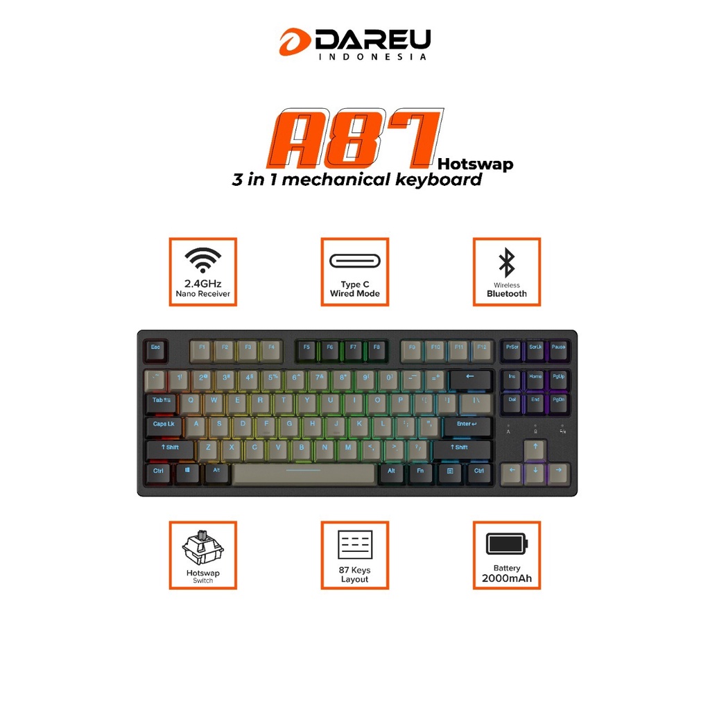 Jual Dareu A87 Hotswap RGB Tenkeyless Mechanical Keyboard Shopee