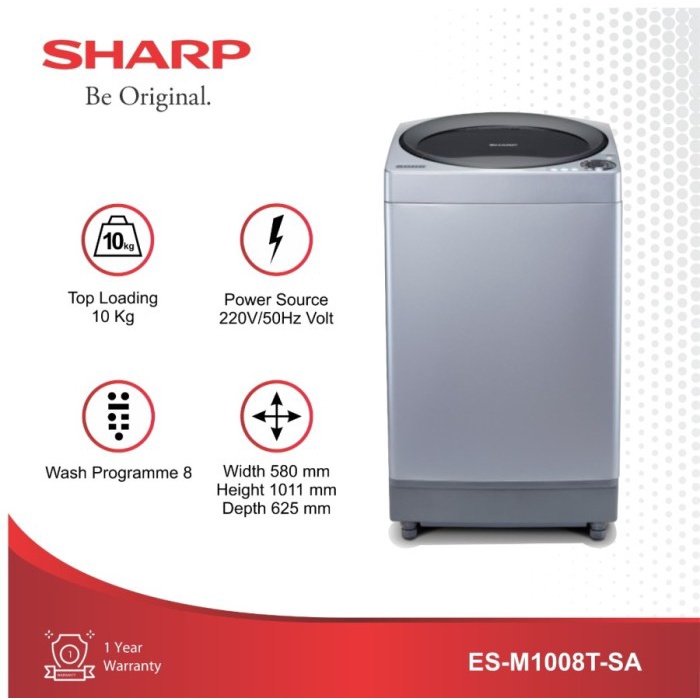 Jual Sharp Mesin Cuci 1 Tabung Top Load ESM1008TSAK 10 Kg MegaMouth