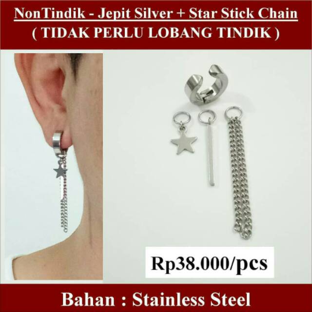 Jual Anting Non Tindik Jepit Silver Star Stick Chain Shopee Indonesia