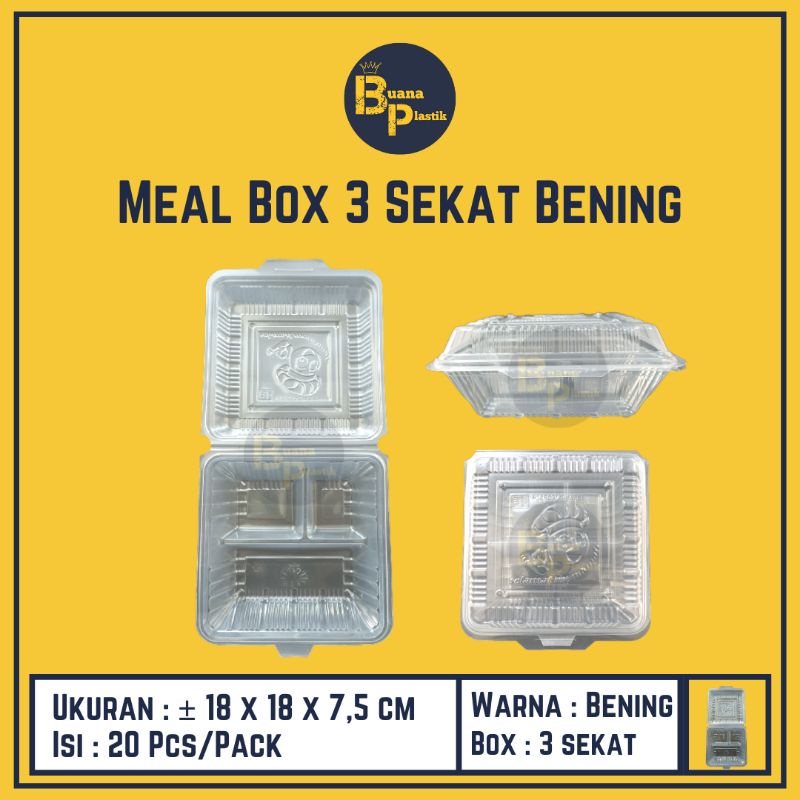 Jual Mika Nasi Sekat 3 Isi 20 Pcs Meal Box Sekat 3 Bening Dan Putih