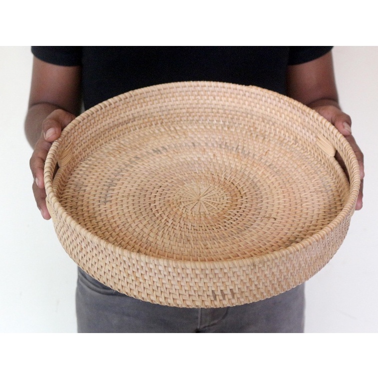 Jual Nampan Rotan Bulat Tempat Saji Baki Rattan Tray Handmade