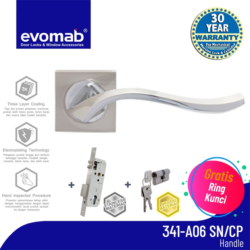 Jual Evomab Lever Handle Set Silver Pintu Modern Series 341 A06