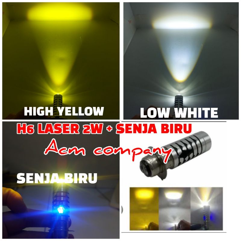 Jual LAMPU DEPAN LED LASER 2WARNA PUTIH KUNING H6 SENJA BIRU MATIC