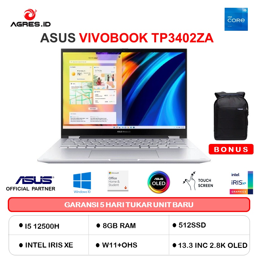 Jual ASUS VIVOBOOK TP3402ZA OLEDS551 OLED 2IN1 TOUCH I5 12500H 8GB