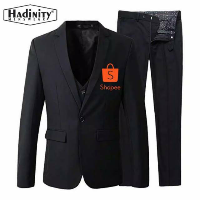 Jual SETELAN JAS CELANA FORMAL PRIA HITAM SLIM FIT 2IN1 JAS FORMAL PRIA