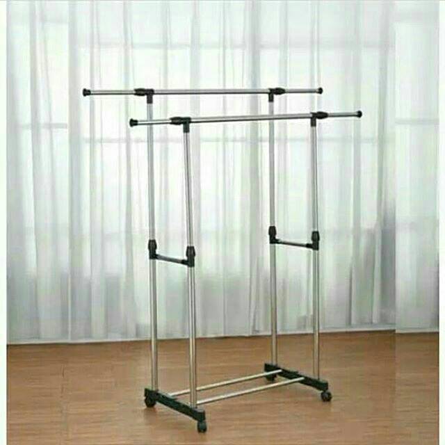 Jual Gantungan Baju Stand Double Hanger 2 Sisi Lemari Rak Jemuran