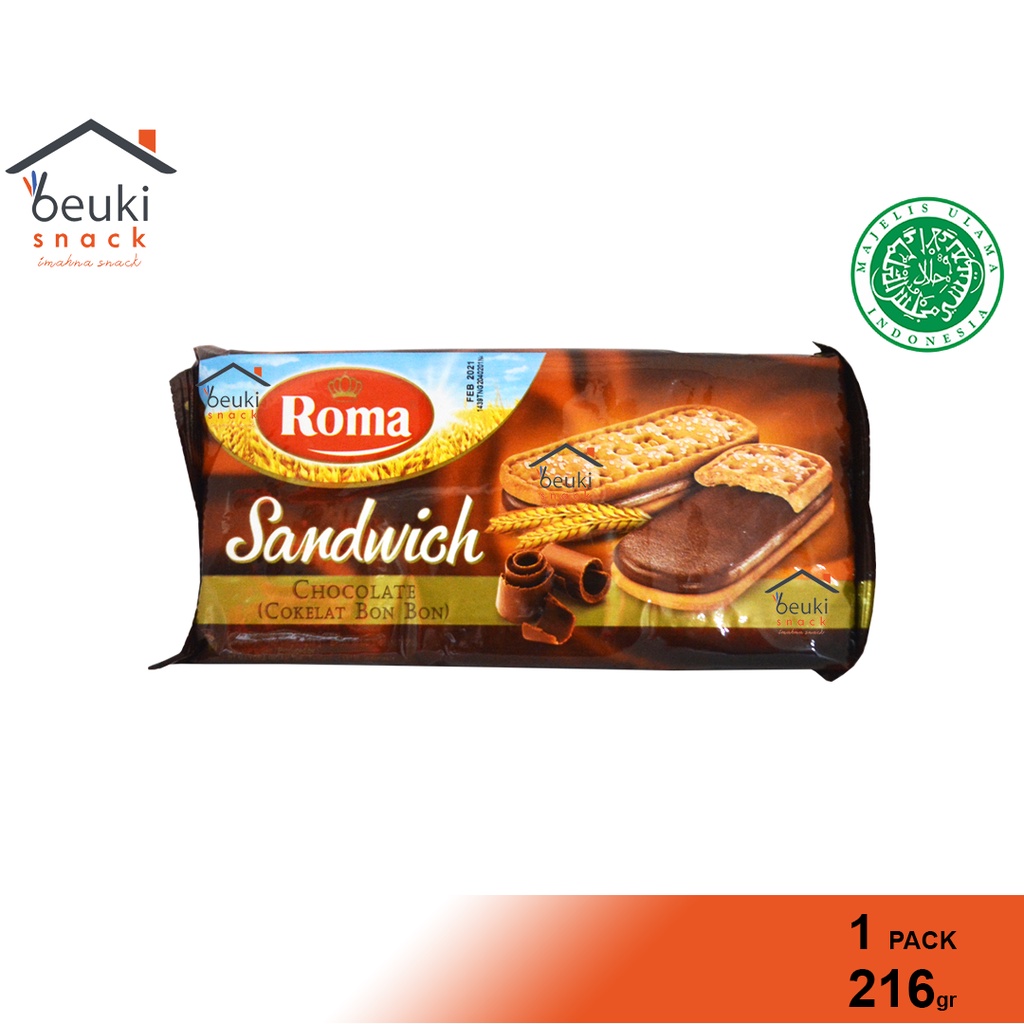 Jual Pack Roma Sandwich Chocolate Kue Biskuit Isi Krim Coklat Halal Mui