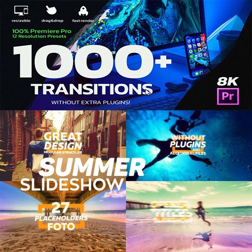 Jual 1000 Premiere Pro Transitions Motion Design Presets Resizable