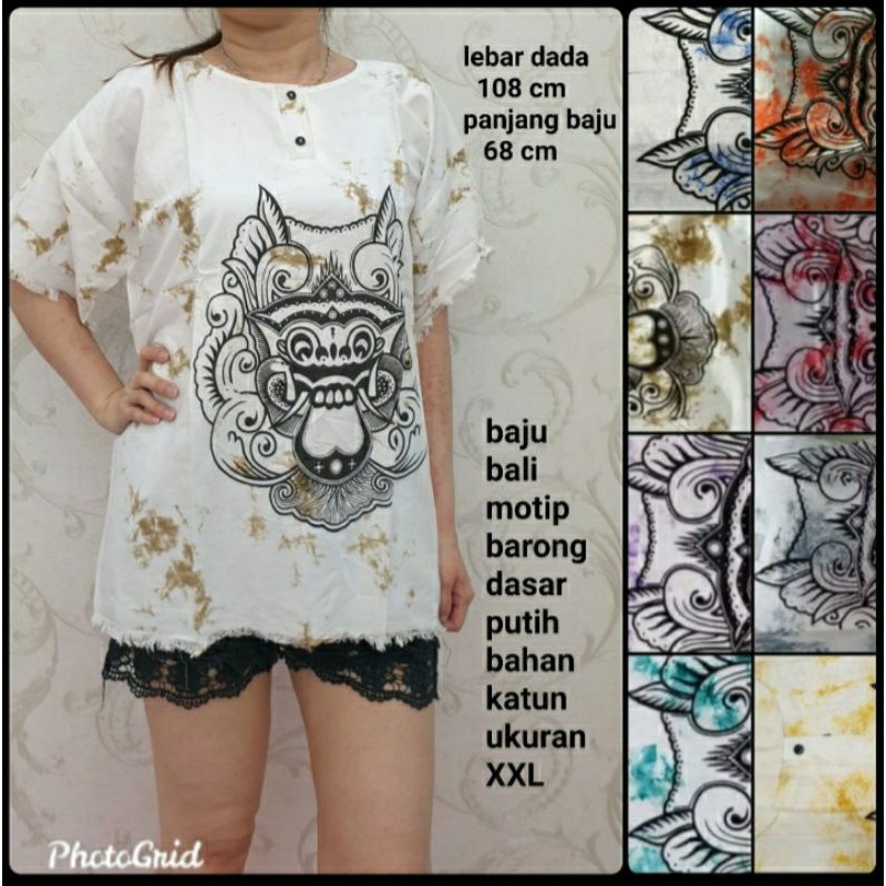 Jual Baju Bali Bahan Katun Dasar Putih Ukuran Xl Motip Barong Shopee