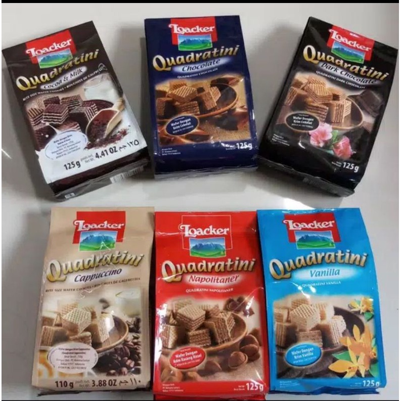 Jual Loacker Waffer Quadratini 125gr Varian Hazelnut Vanilla Dark