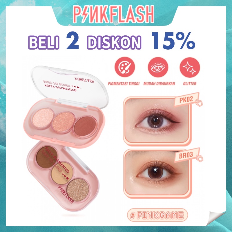 Jual Pinkflash Shades Eyeshadow Palette Giltter High Pigment Easy To