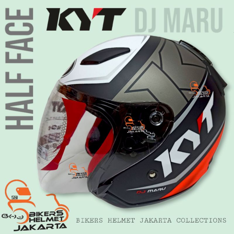 Jual Kyt Helm Dj Maru Matt Black Red Fluo Half Face Shopee Indonesia