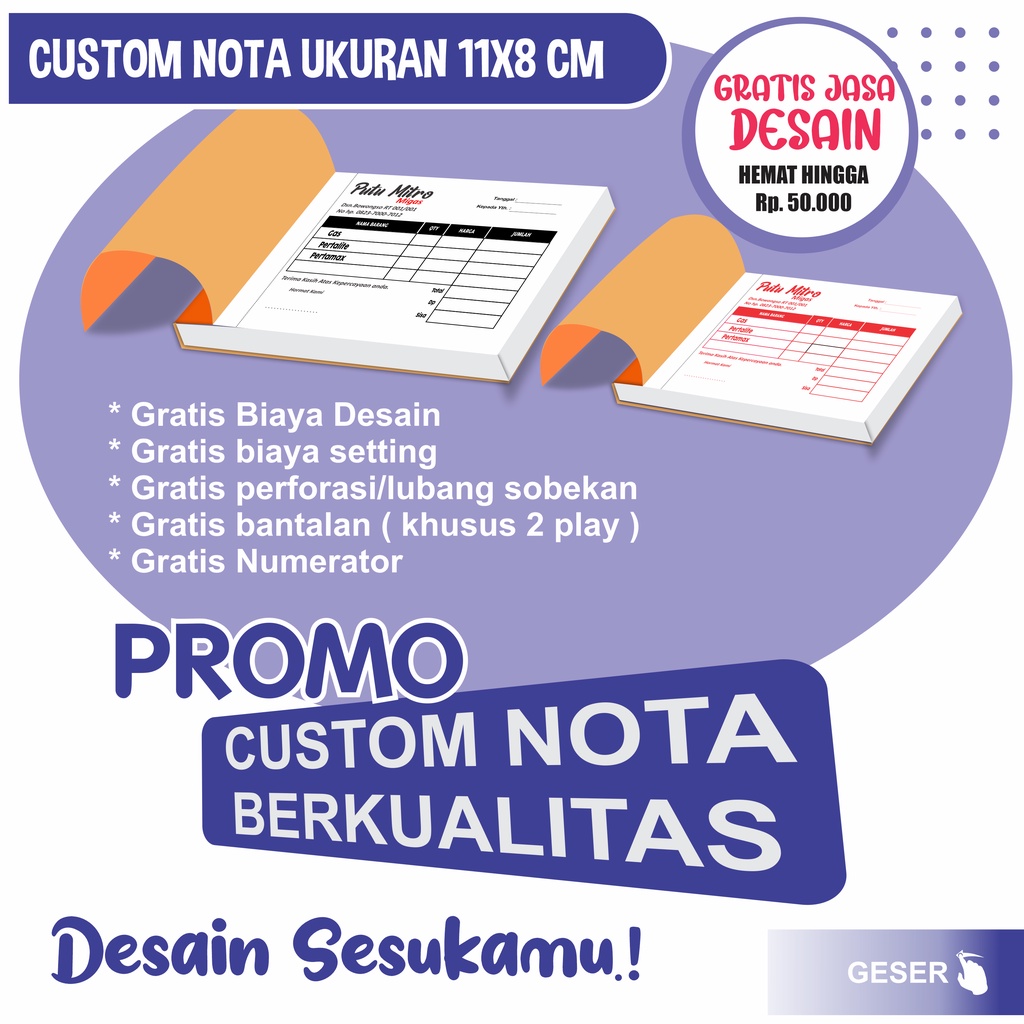 Jual Paket Hemat Nota Custom Ukuran X Cm Rangkap