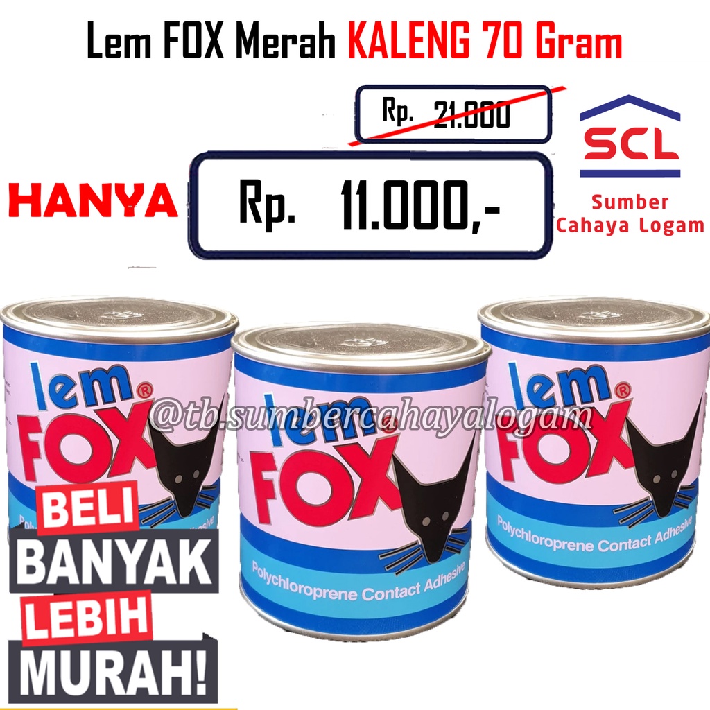 Jual Lem FOX Biru 70 Gram Gr Kaleng Kulit Karet Busa Kayu HPL Vinyl