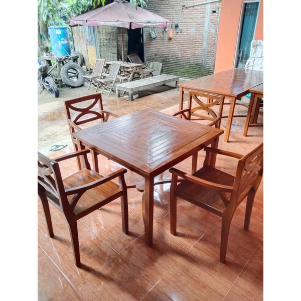 Jual Meja Makan Cafe Resto Set 4 Kursi Minimalis Kayu Jati Shopee