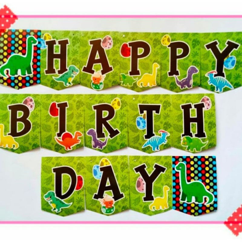 Jual Banner Flag Happy Birthday Dino Bunting Flag Dinosaurus Biasa