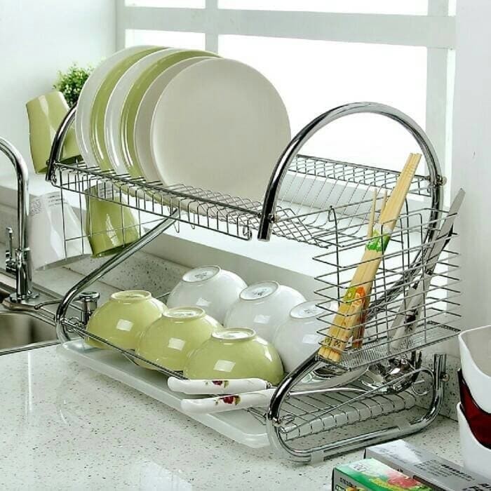 Jual Rak Piring Dapur Stainless Steel Chrome Susun Tingkat Dish