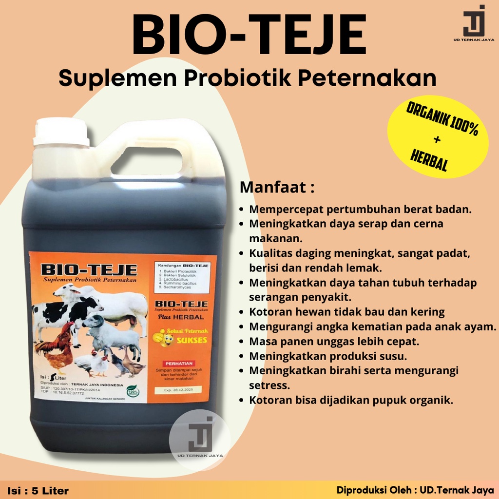 Jual Bio Teje Probiotik Peternakan Suplemen Organik Cair Kemasan