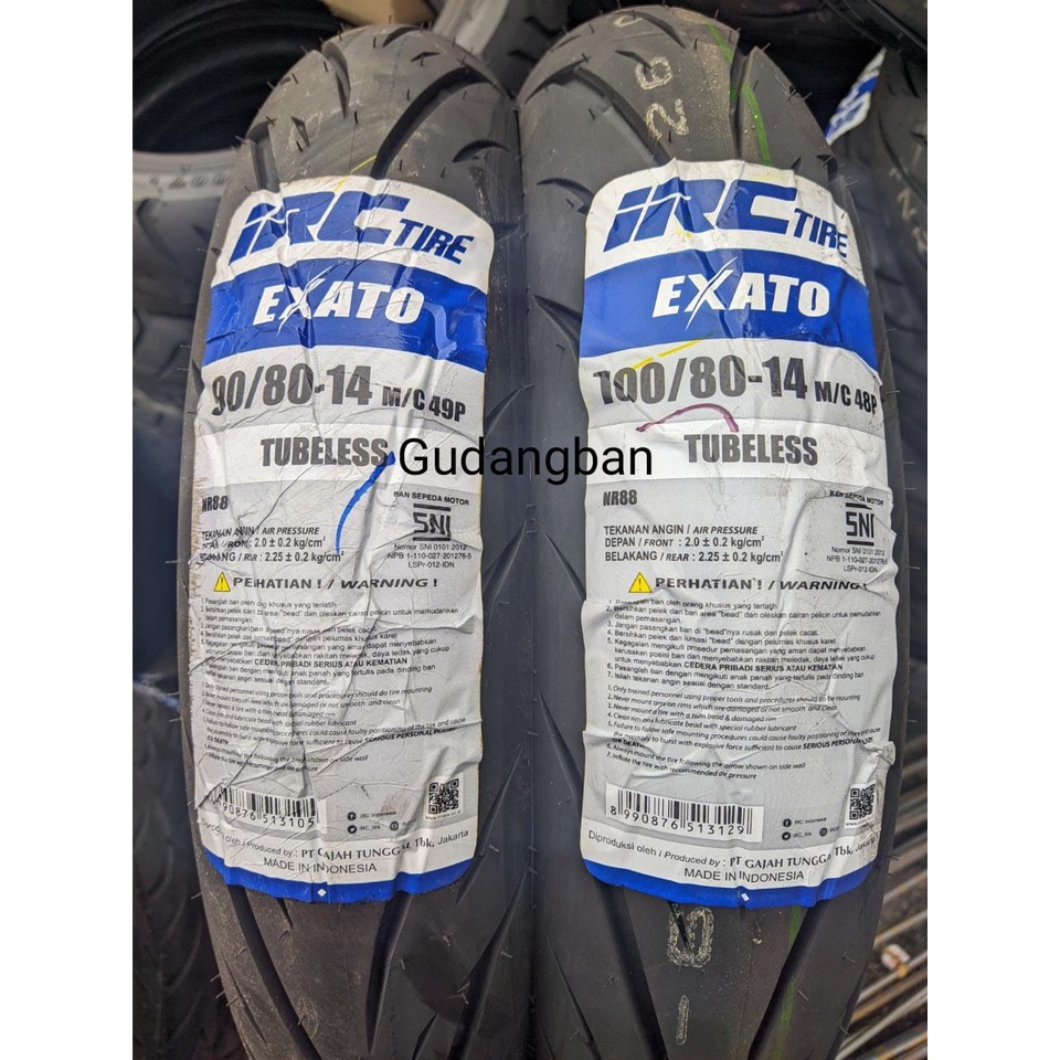 Jual Paket IRC 90 80 14 Dan 100 80 14 Exato NR88 Tubeless Ban Luar